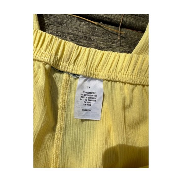 90s Yellow Crop Trousers Capri Matelesse Crinkle Fabric Stretch Waist Sz 2X - Picture 3 of 6